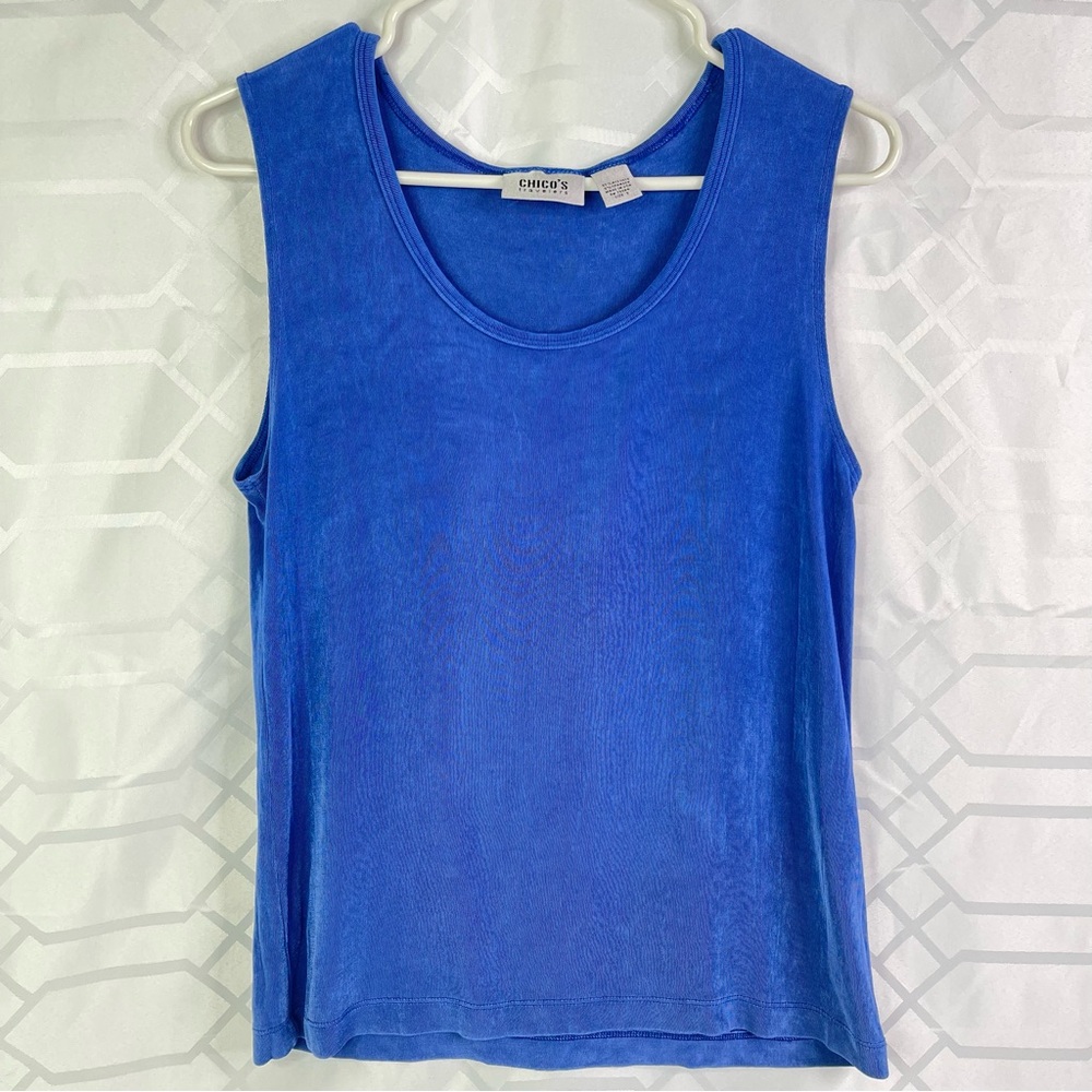Chico's Fitted Blue and White Sleeveless Tank Top women’s Size 1